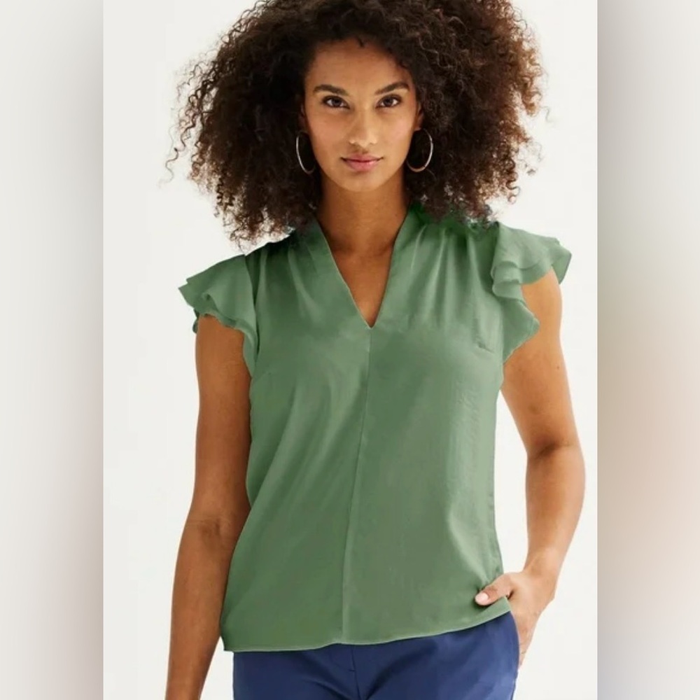 Nine West Olive V-Neck Tunic Top